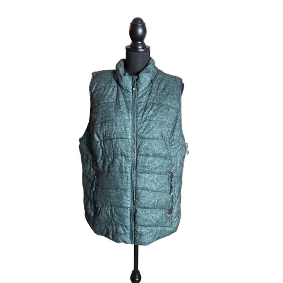 Green Tea women's Heather Green Full Zip Puffer Vest W/Faux Fur Lining XXL NWT - Picture 1 of 12
